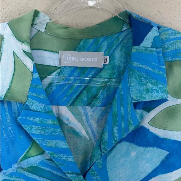 Jams World Women's XXL "Blue Jay" Hawaiian Shirt Rayon Tropical Button Front - Picture 2 of 11